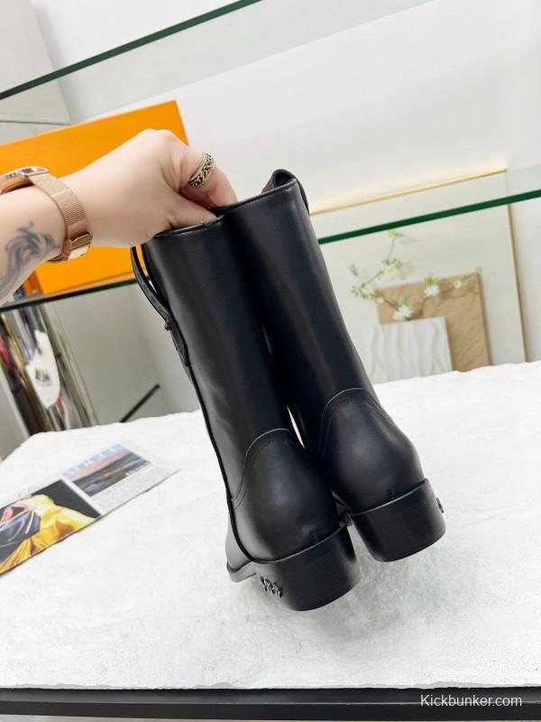 2024 Women Louis Vuitton Black Leather Boots MJ00360