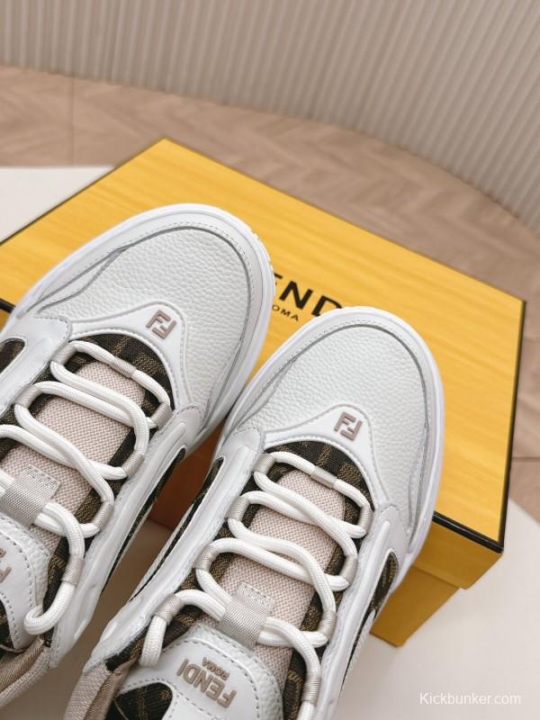 2024 Women Fendi White Beige Leather Sneakers