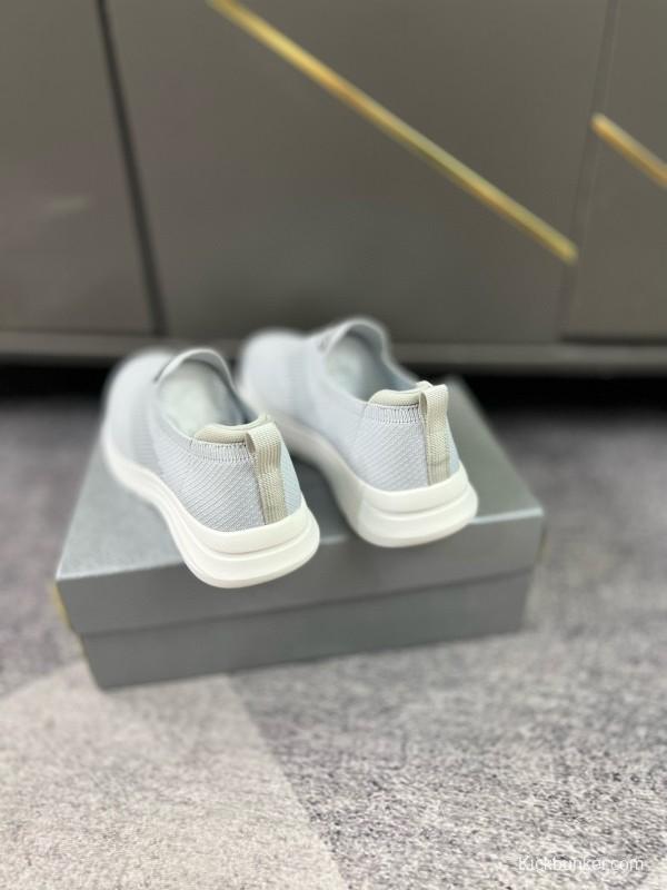 2024 Unisex Prada Light Grey Breathable Flyknit Sneakers MJ00230