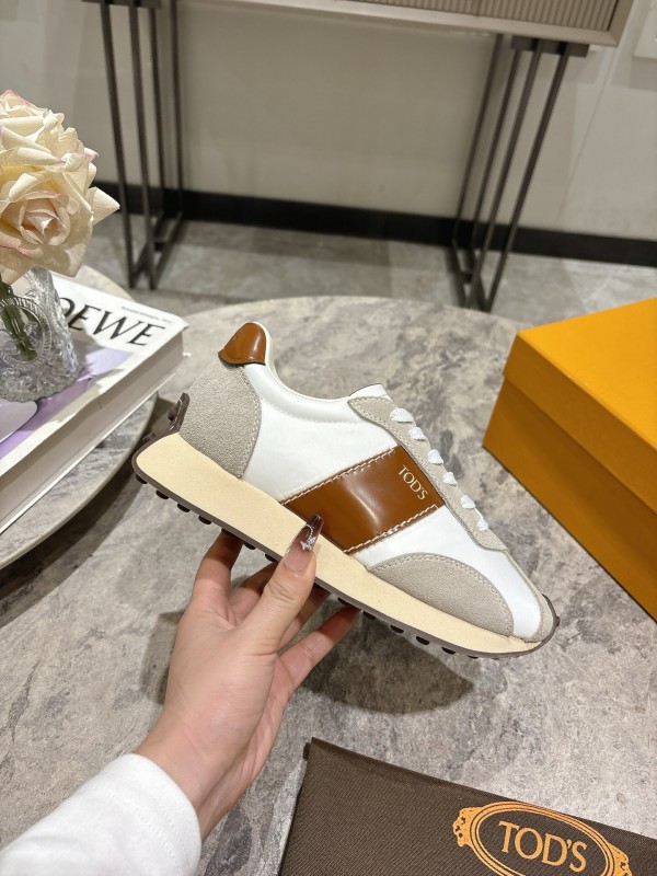 2025 Women TOD'S White Brown Beige Leather Suede Sneakers