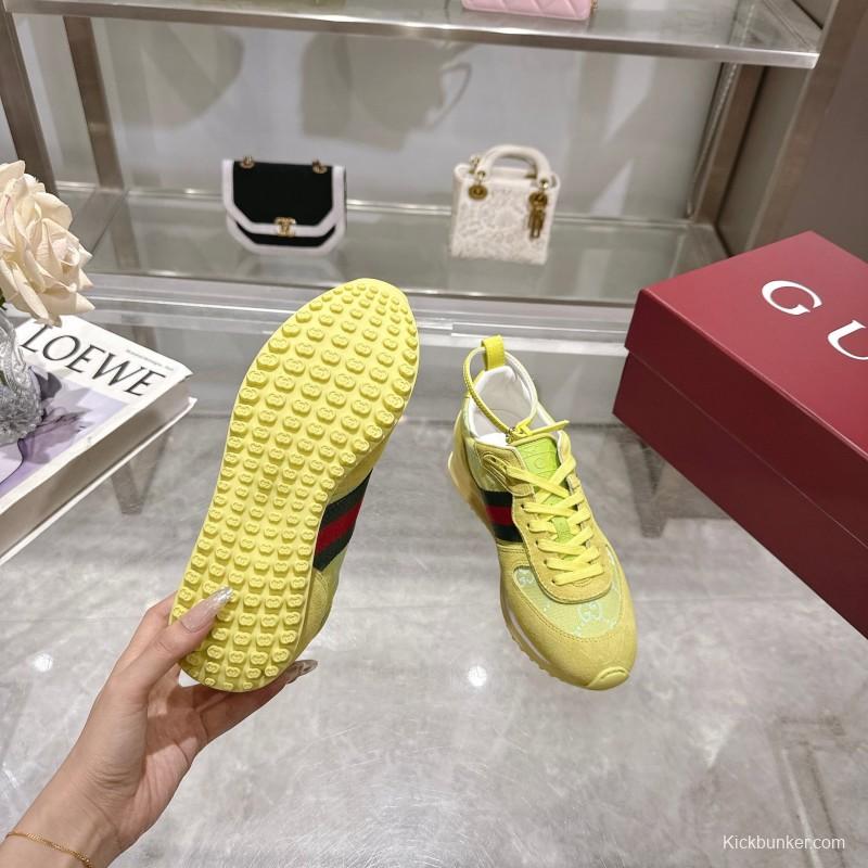 2025 Women Gucci Yellow Suede Fabric Sneakers LY00340