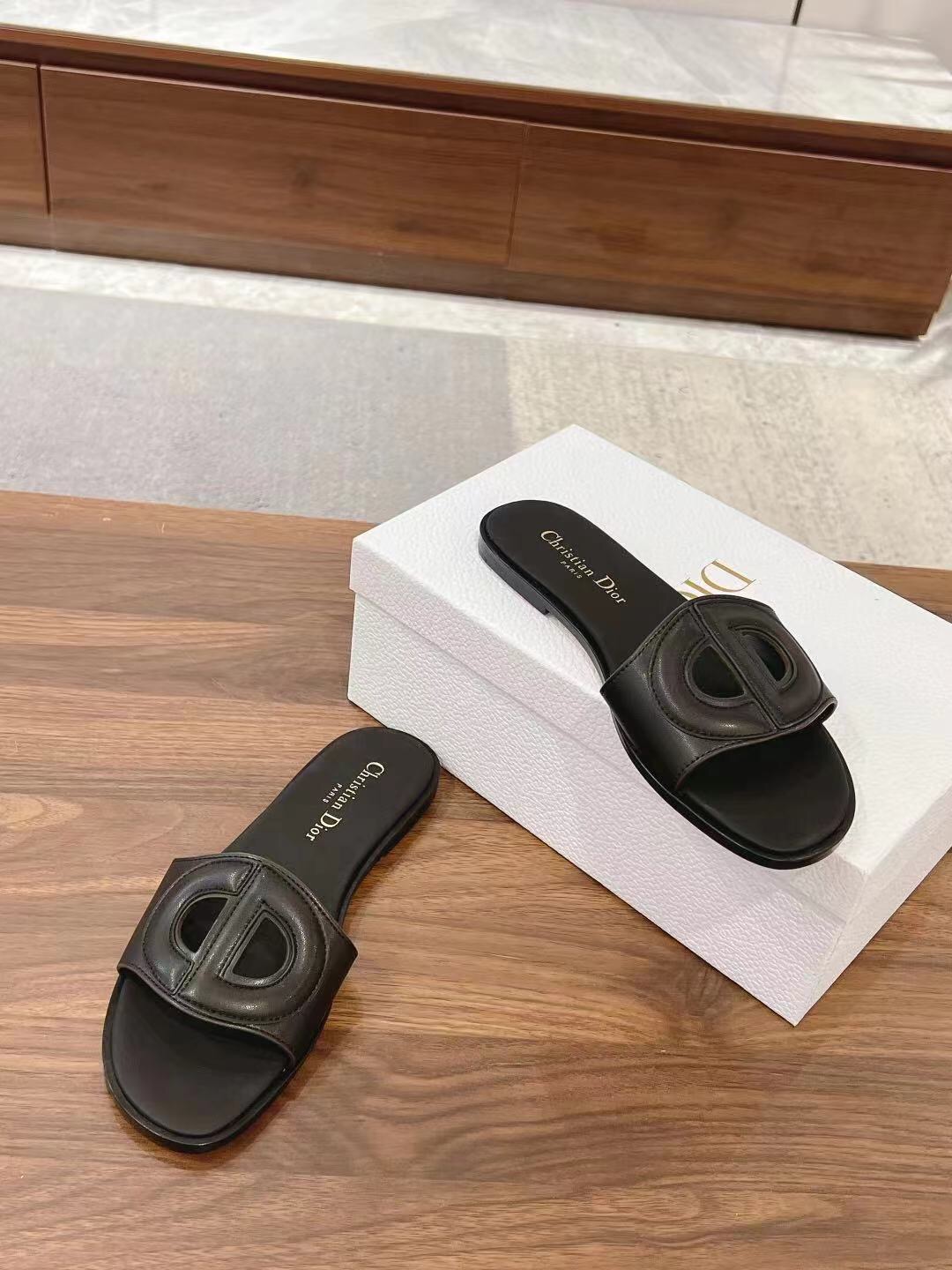2025 Slippers Dior Black Leather Slippers LY00260