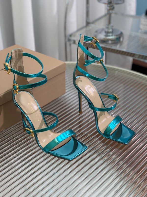 2025 Women Gianvito Rossi Blue Leather High Heel Sandals