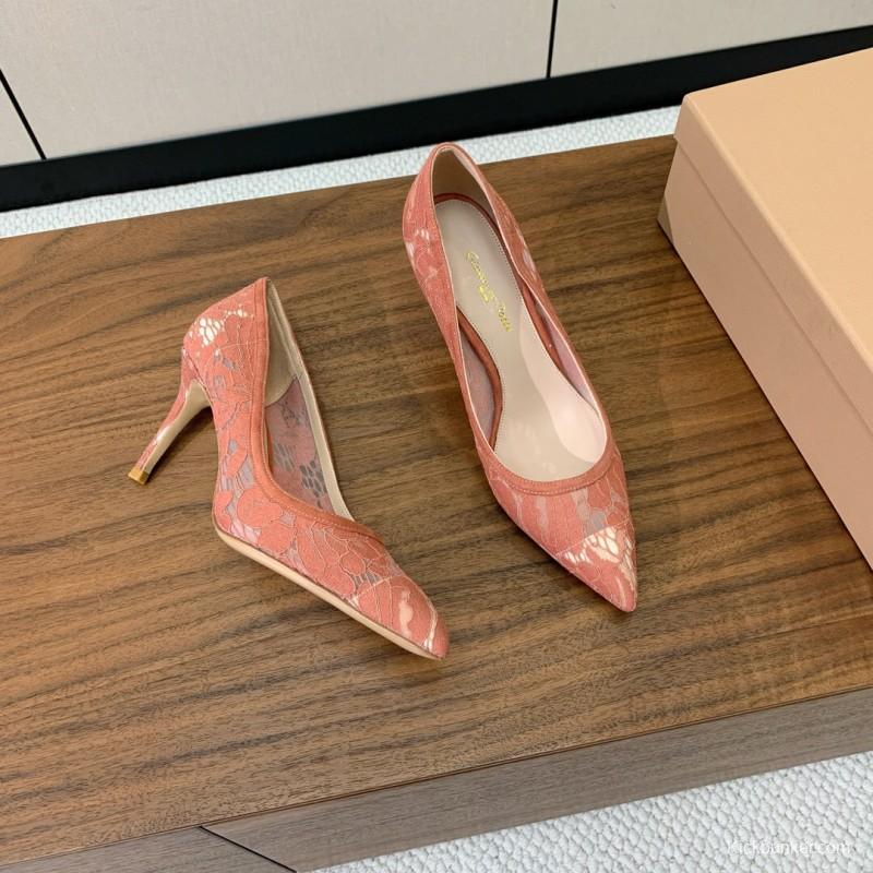 2025 Women Gianvito Rossi Pink Lace Leather Pumps