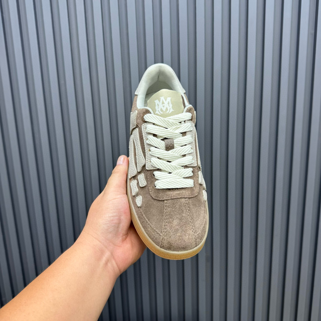 2024 Unisex Amiri Beige White Suede Leather Sneakers MJ00300