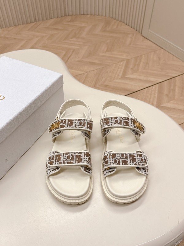 2025 Women Dior Brown Beige Canvas Sandals LY