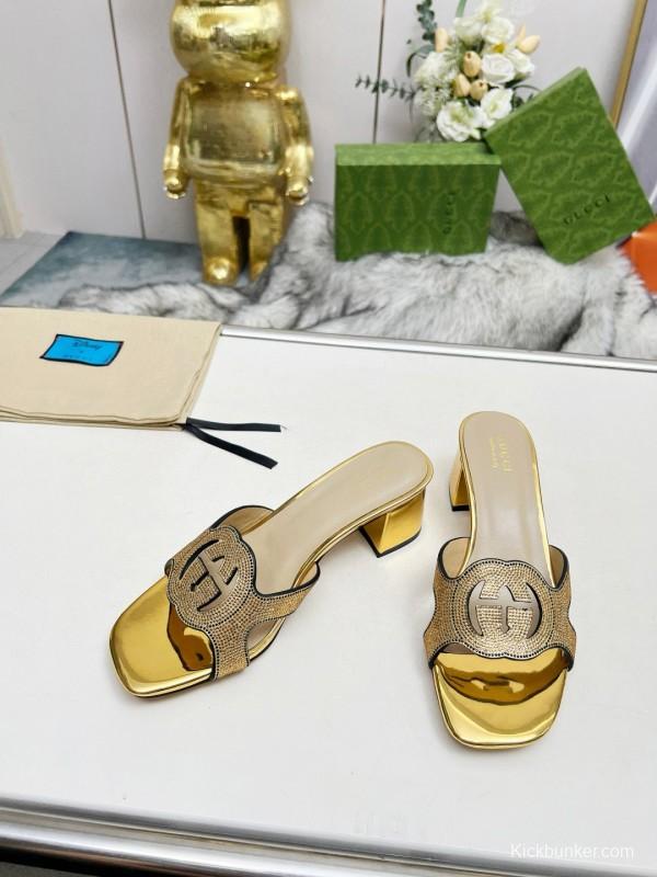 2025 Gucci Gold Leather Slippers