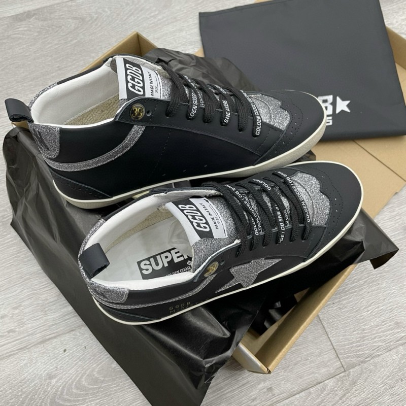 2024 Unisex GGDB Black Silver Leather Glitter High Top Sneakers MJ00300