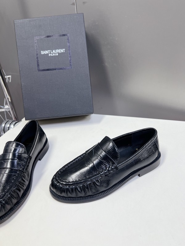 2025 Women Yves Saint Laurent Black Leather Loafers