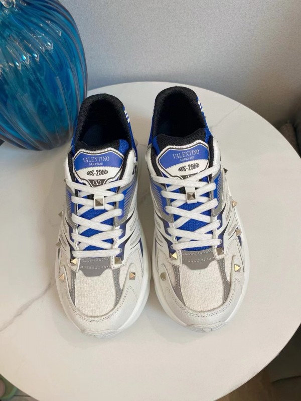 2024 Unisex Valentino Blue White Grey Mesh Leather Sneakers MJ00410