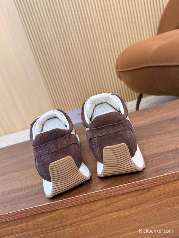 2025 Unisex HOGAN Burgundy White Suede Leather Sneakers