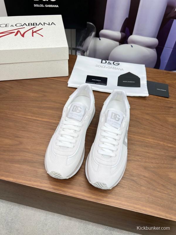 2025 Unisex Dolce & Gabbana White Mesh PU Sneakers LY00300
