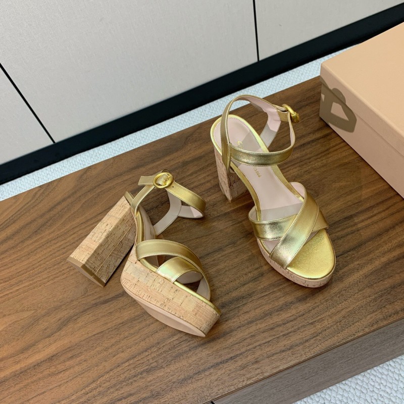 2025 Women Gianvito Rossi Gold Leather Platform Sandals KFY00320