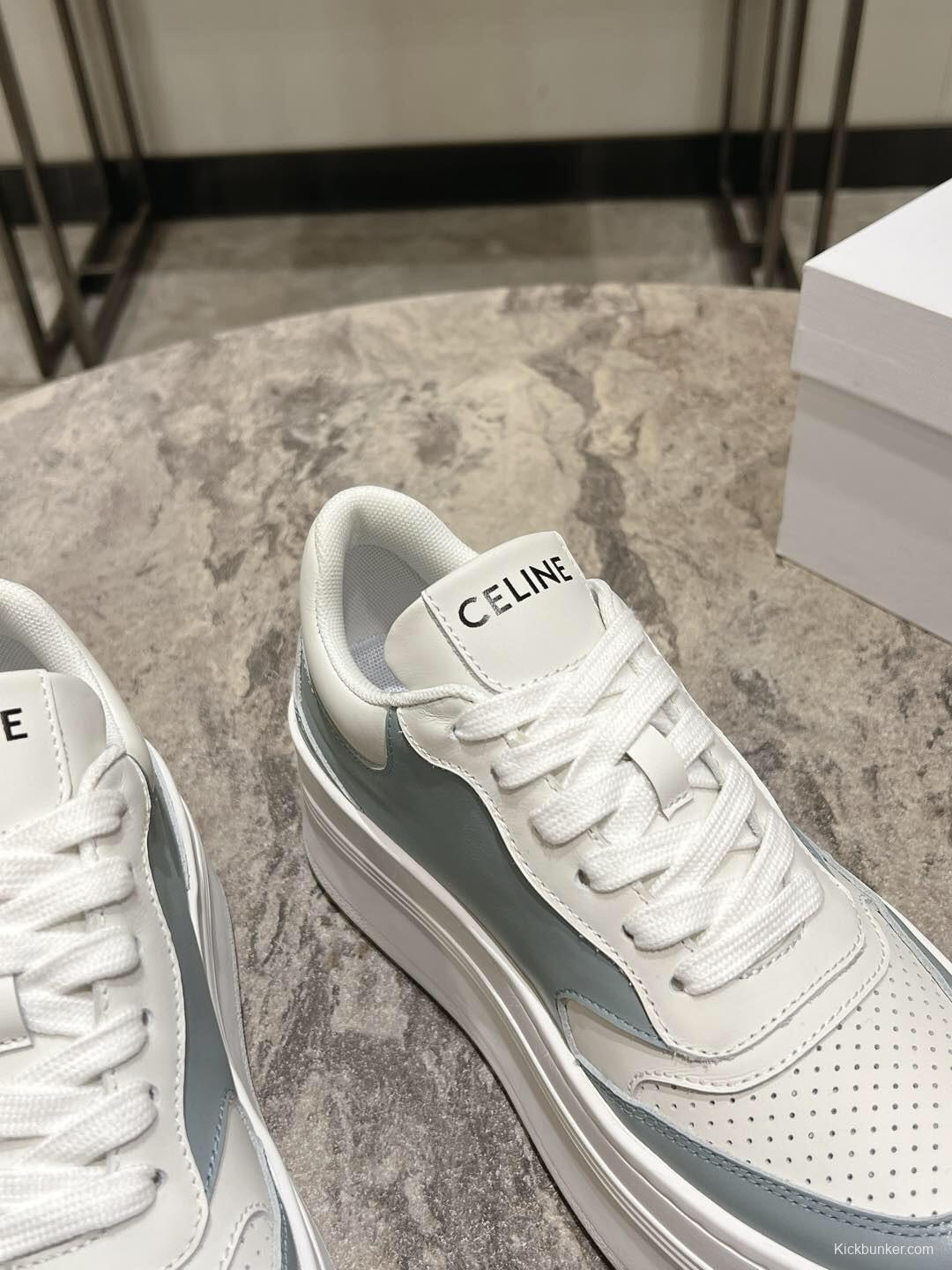 2025 Women Celine Blue White Leather Mesh Sneakers