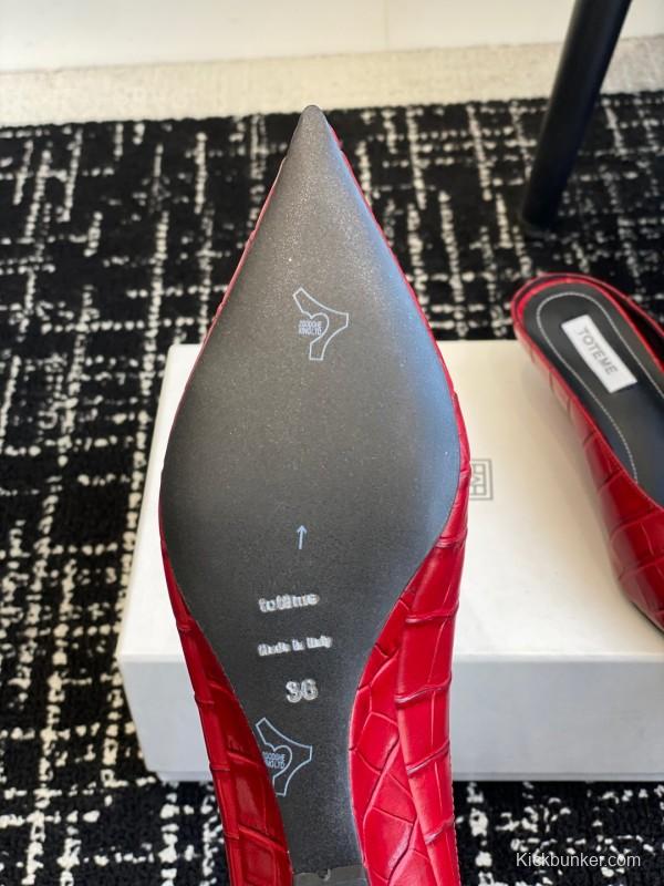 2025 Women Toteme Red Leather Pointed Toe Mule KFY00290