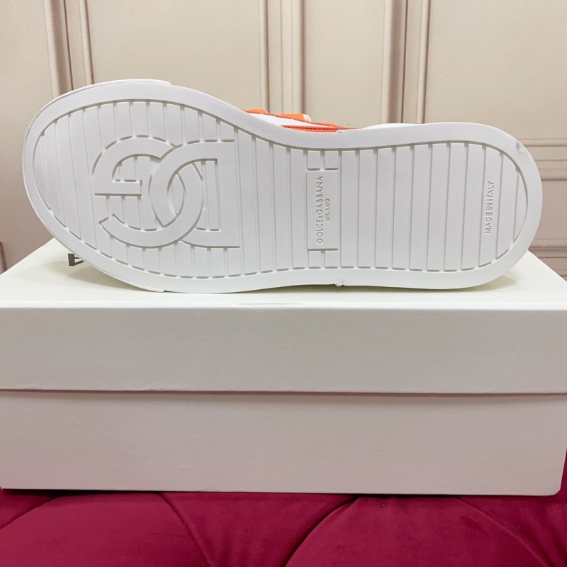 2025 Unisex Dolce & Gabbana Orange White Mesh Leather Sneakers