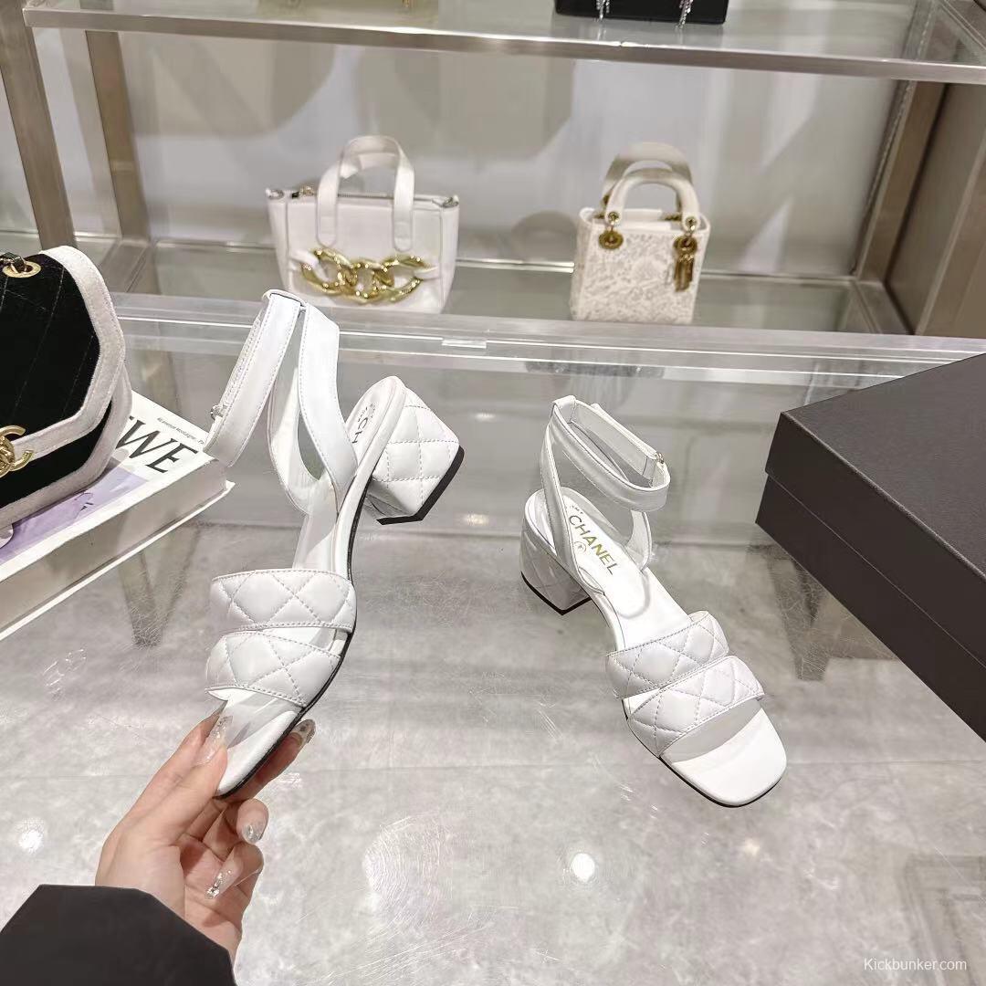 2025 Women Chanel White Leather Sandals LY00280