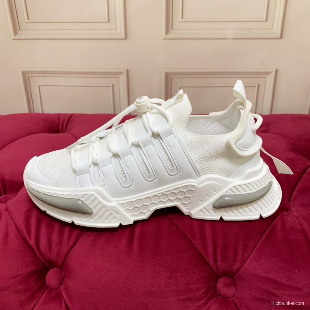 2024 Unisex Dolce & Gabbana White Knit Leather Sneakers MJ00340