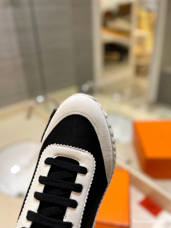 2024 Unisex Hermès black white fabric sneakers
