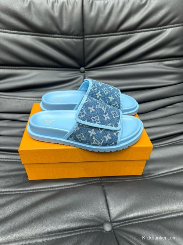 2024 Slippers Louis Vuitton Blue Denim Slippers MJ00200