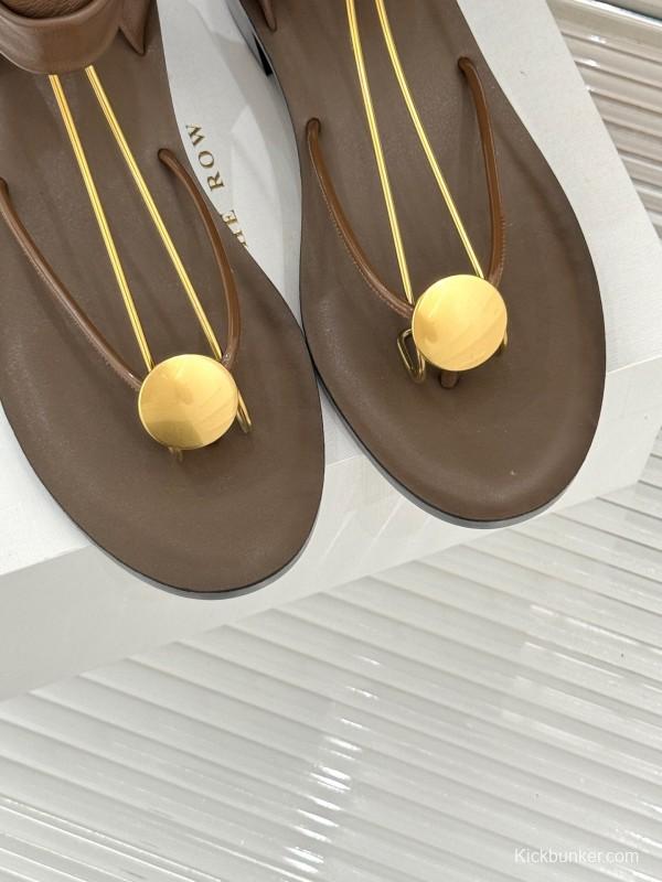 2025 Women Yves Saint Laurent Brown Leather Sandals KFY00300