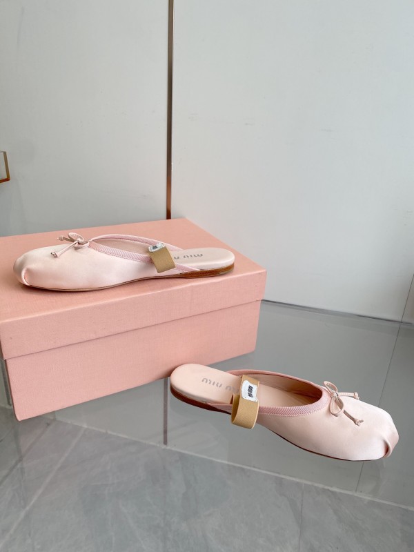 2025 Women Miu Miu Pink Satin Ballet Flats KFY00280