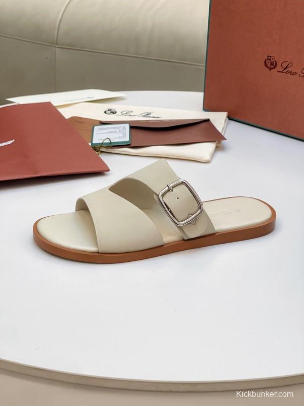 2025 Men Loro Piana Ivory Leather Slippers AS00250