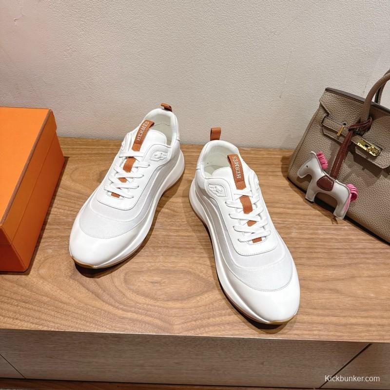2025 Unisex Hermès White Leather Fabric Sneakers AS00400