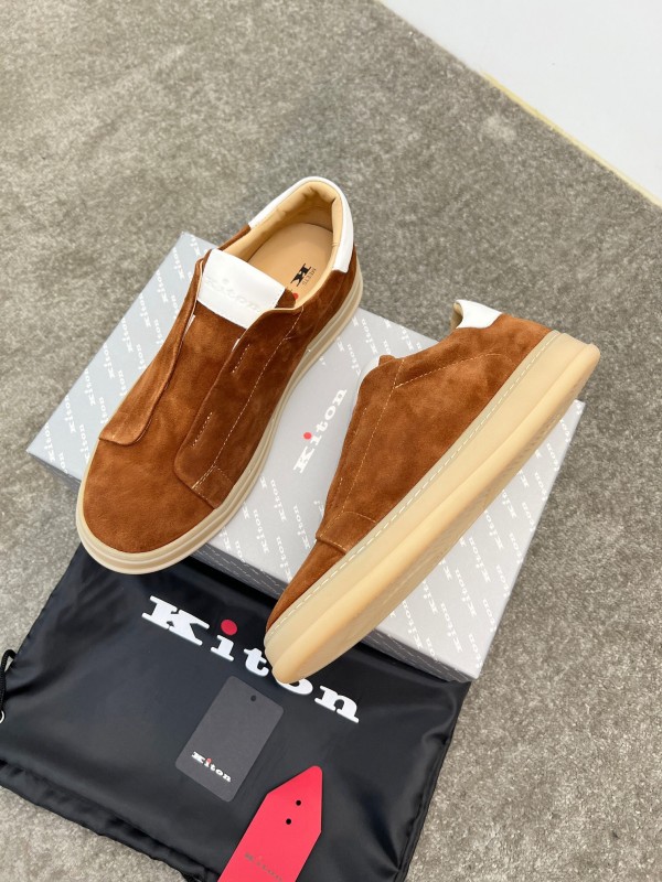 2025 Men Kiton Apricot Calf Suede Slip-On Casual Shoes AS00320