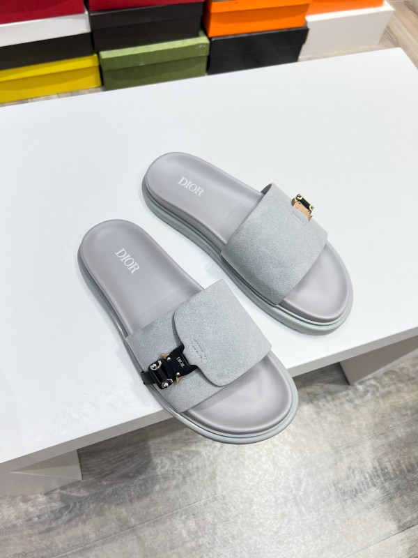 2025 Men Dior Grey Nubuck Leather Slippers AS00190