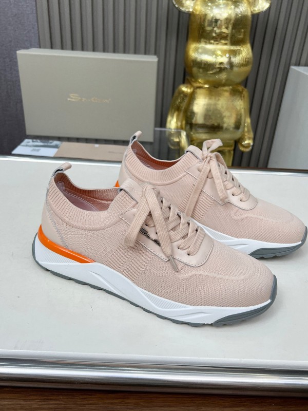 2025 Unisex Santoni Beige Wool Blend Knit Sneakers AS00320