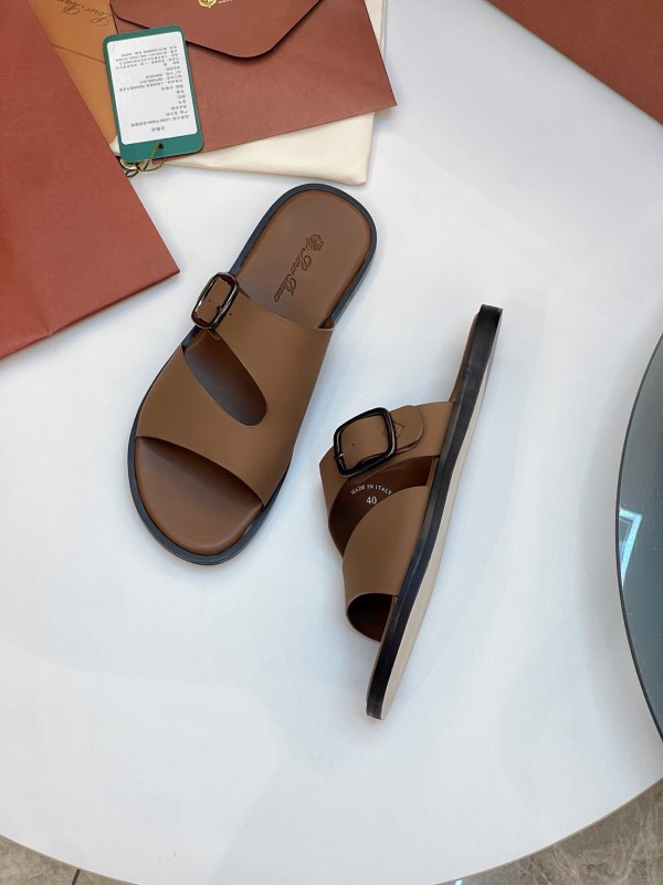 2025 Men Loro Piana Brown Leather Slippers AS00250