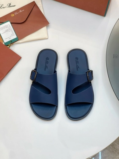 2025 Men Loro Piana Blue Leather Slippers AS00250