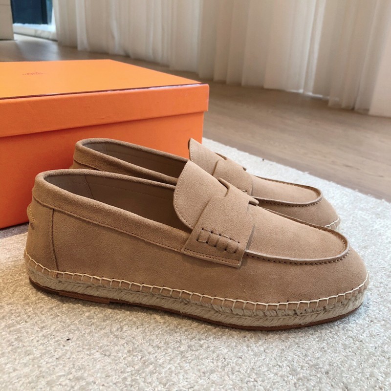 2025 Unisex Hermès Beige Calfskin Suede Loafers AS00380