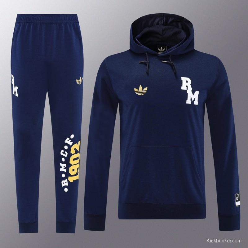 25/26 Real Madrid Navy Hoodie Full Zipper Jacket + Long Pants