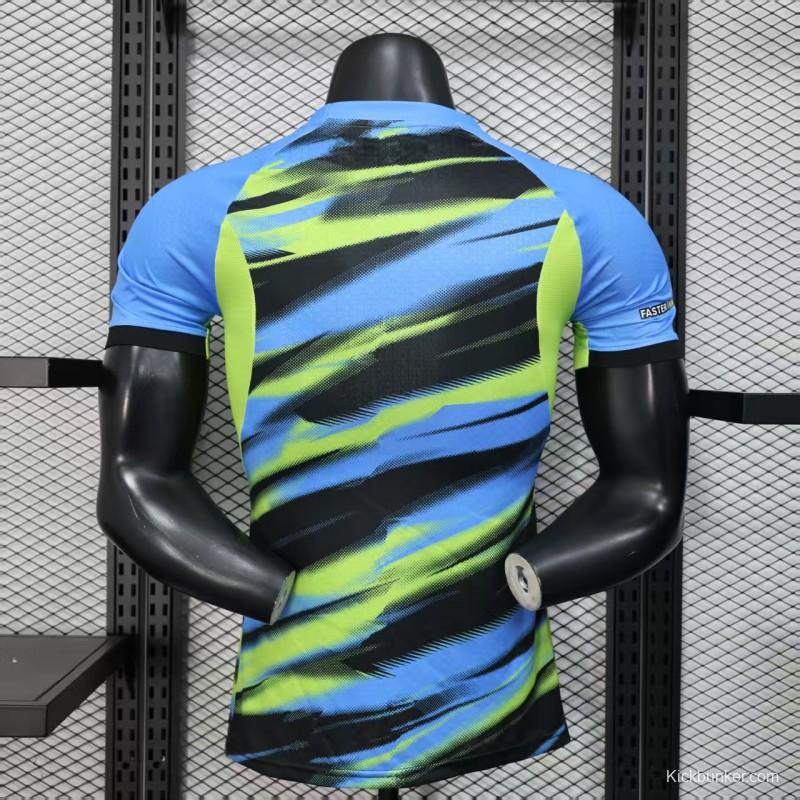 Player Version 25/26 Olympique de Marseille Neon Green Blue Black Gradient Stripe Jersey