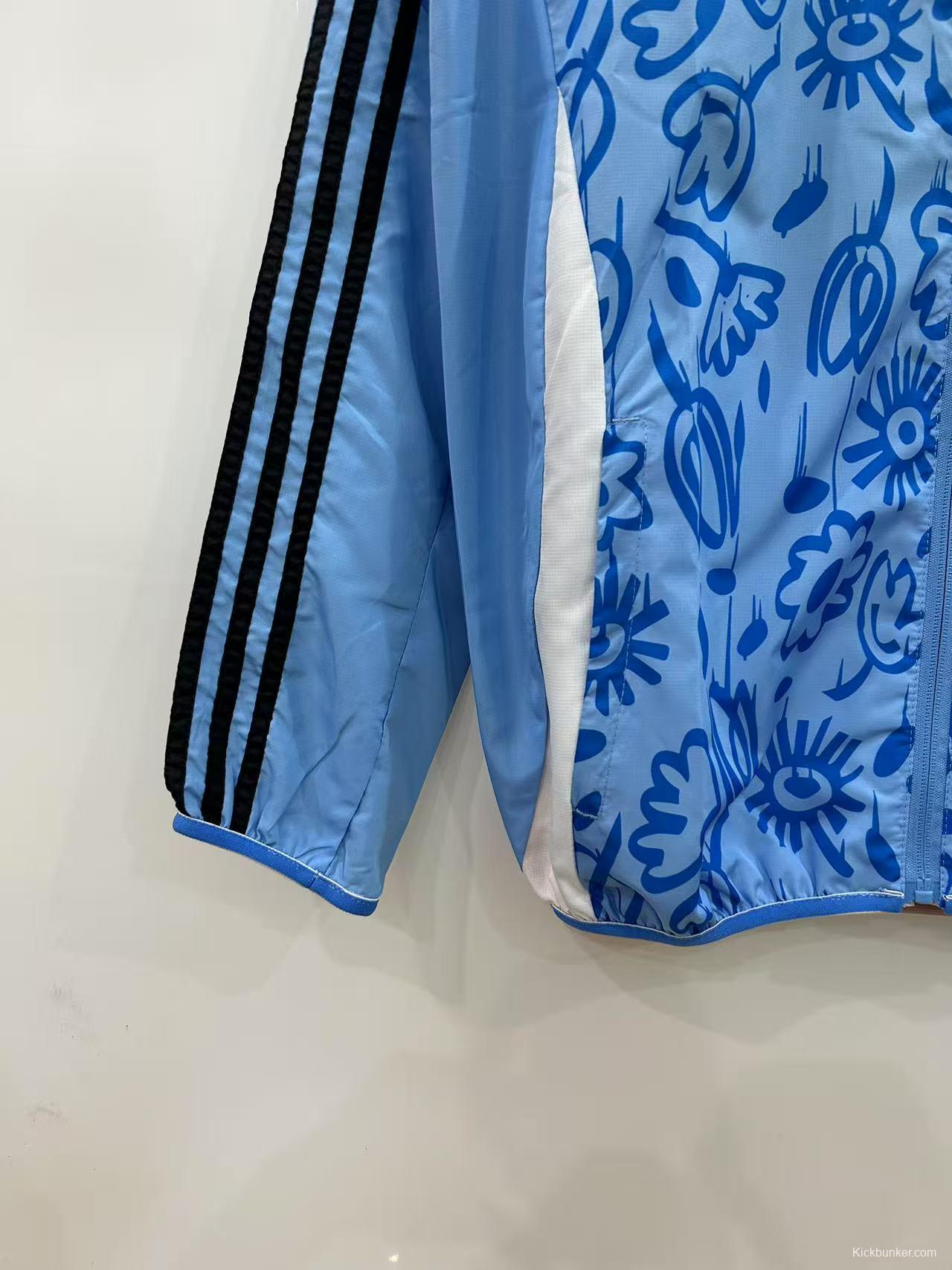 25/26 Boca Juniors Light Blue/Beige with Floral Pattern Reversible Windbreaker