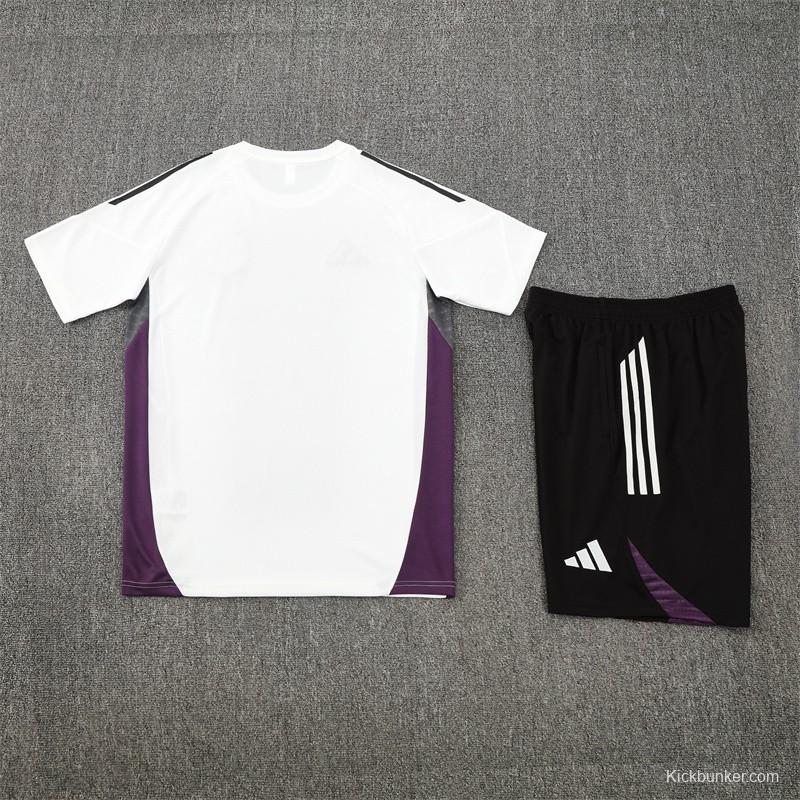 25/26 Manchester United White Purple Short Sleeve+Soccer Shorts