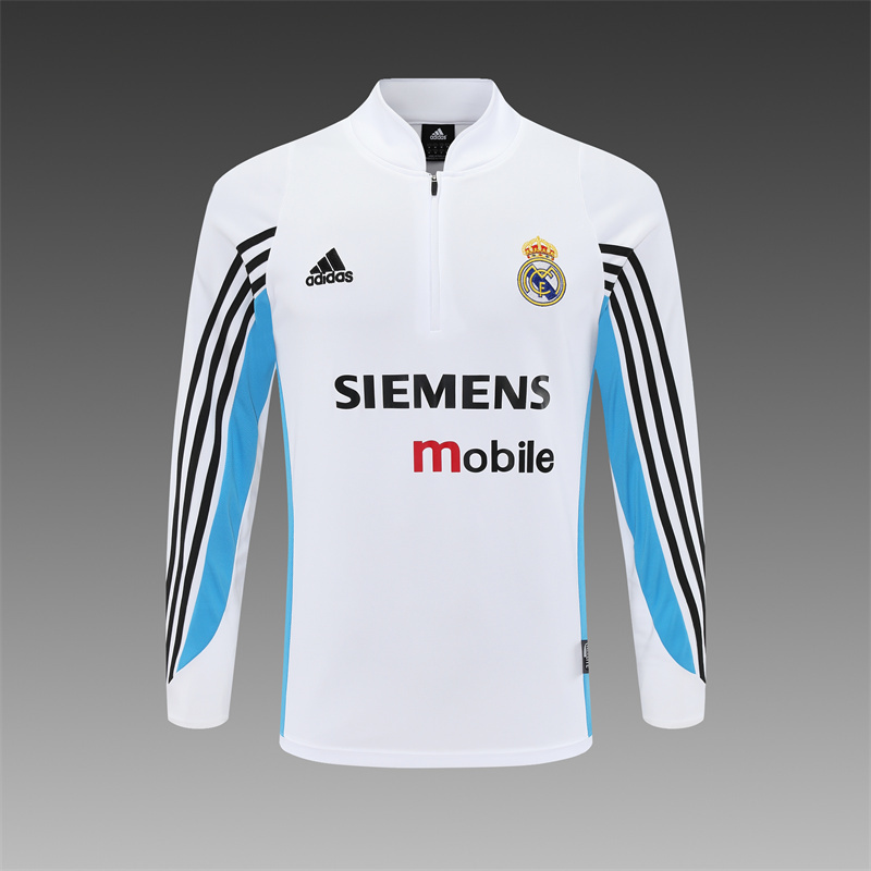 Retro 03/04 Real Madrid White Half Zipper Jacket