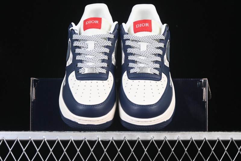 Nike Air Force 1 '07 Low Dior Collaboration White Blue Gray Hook Casual Sneakers - XD2588-603