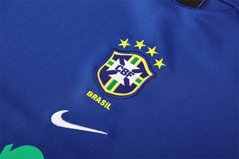 2002 Brazil Color Blue Half Zipper Jacket+Long Pants