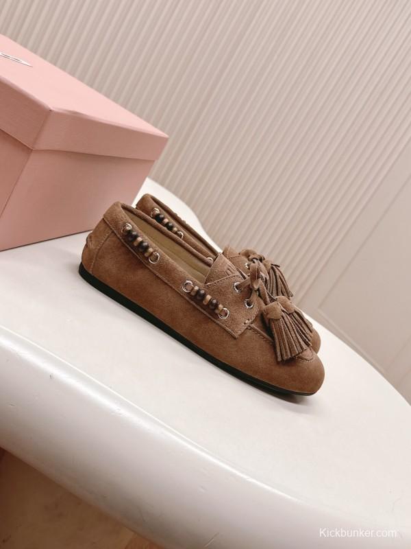 Miu Miu Fall/Winter 2025 Tassel Loafer Mule with Bead Accents - LY00330