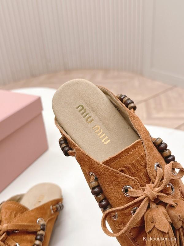 Miu Miu Fall/Winter 2025 Tassel Loafer Mule with Bead Accents - LY00320