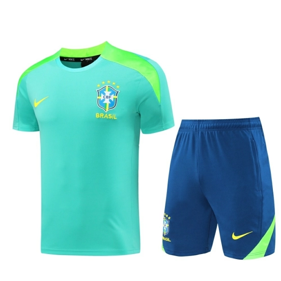 2025 Brazil Lake Green Short Sleeve+Soccer Shorts