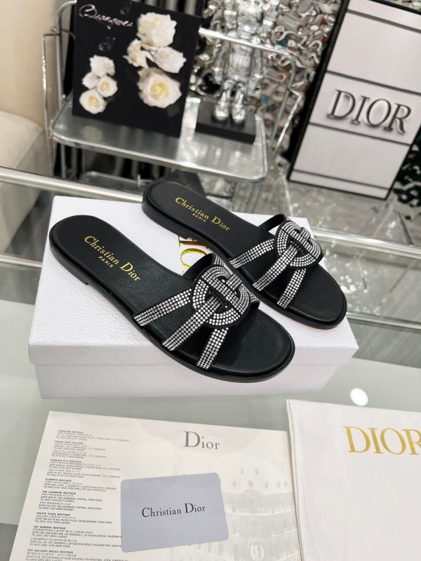 Dior D-Lane Sandals Hollow-out Design with Gold Embellishments - LY00220/LY00260