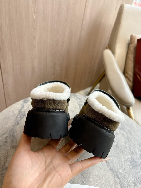 Hermès Teddy Wool H Slippers Flat Sole Fur Slides - LY00260/230