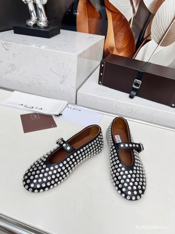 Alaia 2025/SS Crystal Embellished Ballet Dance Shoes with 0.8CM Inner Height - LY00340