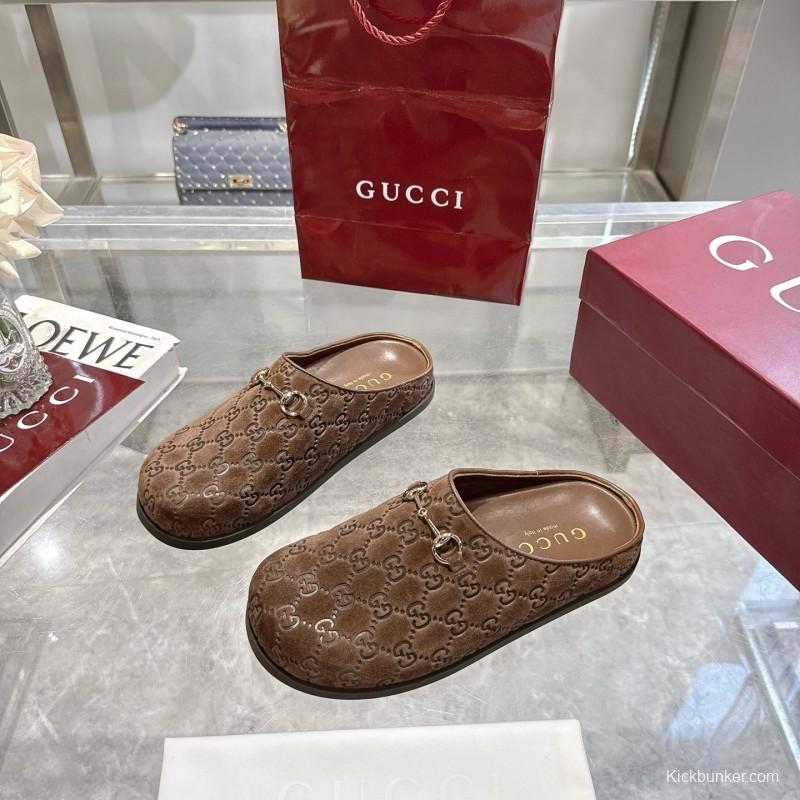 Gucci Leather GG Embossed Horsebit Mule Sandals - LY00240