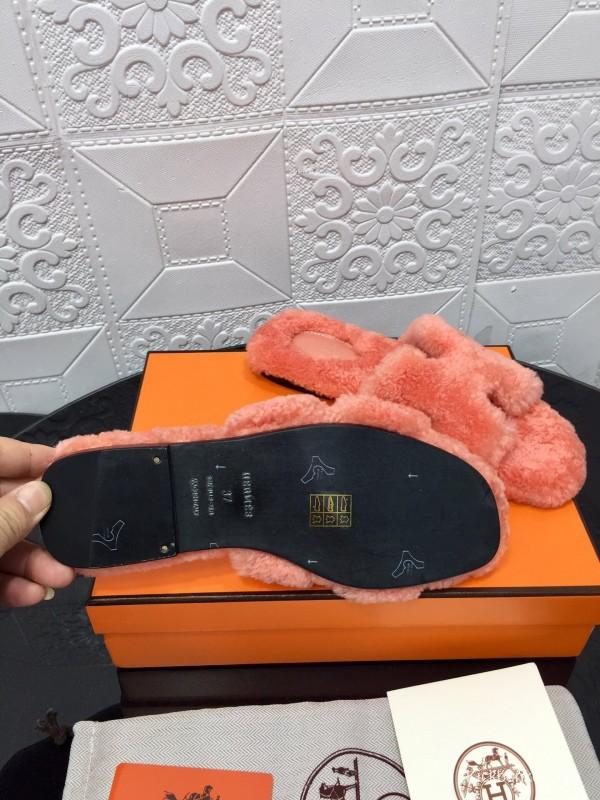 H Teddy Wool H Slippers Flat Sole Winter Home Shoes - LY00240