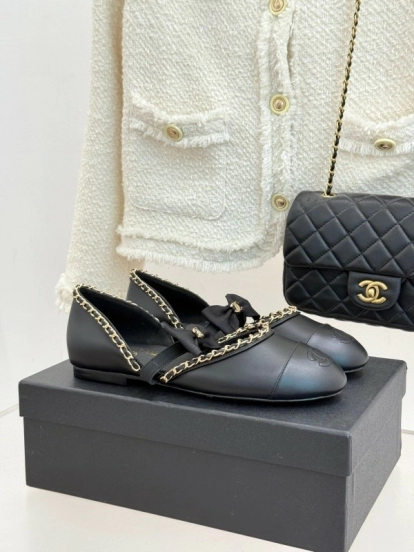 Chanel 2025 SS Hollow Chain Bow Mary Jane Shoes - KFY00290/KFY00300